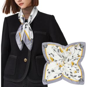 imageEXTREE Silk Feeling Scarf Medium Square Satin Head Scarf Sleeping Hair Wrapping for Women 275  275 inchesMedium Lemon Yellow Petals and Branches