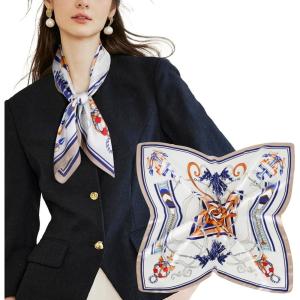 imageEXTREE Silk Feeling Scarf Medium Square Satin Head Scarf Sleeping Hair Wrapping for Women 275  275 inchesNautical Blue