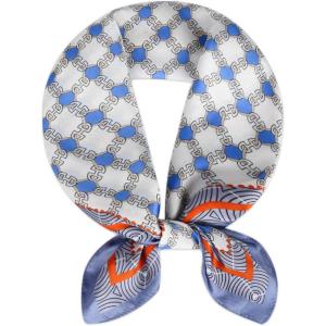 imageEXTREE Silk Feeling Scarf Medium Square Satin Head Scarf Sleeping Hair Wrapping for Women 275  275 inchesPlaid Blue