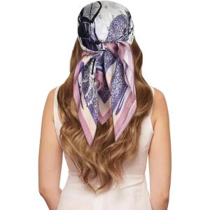 imageEXTREE Silk Feeling Scarf Medium Square Satin Head Scarf Sleeping Hair Wrapping for Women 275  275 inchesPurple Carriag