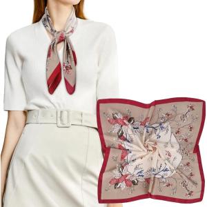 imageEXTREE Silk Feeling Scarf Medium Square Satin Head Scarf Sleeping Hair Wrapping for Women 275  275 inchesShell Flower Khaki