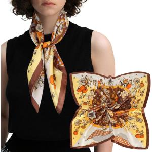 imageEXTREE Silk Feeling Scarf Medium Square Satin Head Scarf Sleeping Hair Wrapping for Women 275  275 inchesYellow Flowers