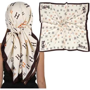 imageEXTREE Womens 35 inch Fashion Headscarf Silk Satin Scarf for Hair Wrapping at Night Bandana Square Scarf for SleepingAlphabet Carriage White