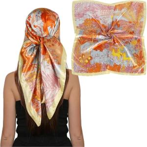 imageEXTREE Womens 35 inch Fashion Headscarf Silk Satin Scarf for Hair Wrapping at Night Bandana Square Scarf for SleepingAnimal Yellow
