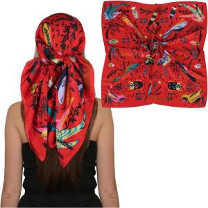 imageEXTREE Womens 35 inch Fashion Headscarf Silk Satin Scarf for Hair Wrapping at Night Bandana Square Scarf for SleepingBird Red