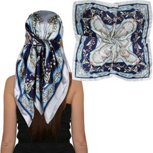 imageEXTREE Womens 35 inch Fashion Headscarf Silk Satin Scarf for Hair Wrapping at Night Bandana Square Scarf for SleepingClassic Blue