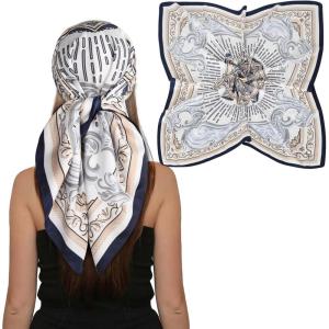 imageEXTREE Womens 35 inch Fashion Headscarf Silk Satin Scarf for Hair Wrapping at Night Bandana Square Scarf for SleepingGeometric Tibetan Rice
