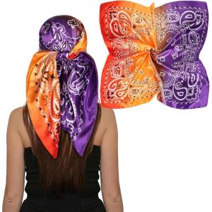 imageEXTREE Womens 35 inch Fashion Headscarf Silk Satin Scarf for Hair Wrapping at Night Bandana Square Scarf for SleepingGradient Red Yellow and Purple