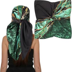 imageEXTREE Womens 35 inch Fashion Headscarf Silk Satin Scarf for Hair Wrapping at Night Bandana Square Scarf for SleepingGreen Seine River