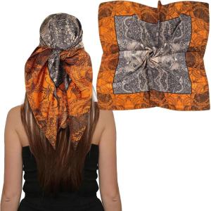 imageEXTREE Womens 35 inch Fashion Headscarf Silk Satin Scarf for Hair Wrapping at Night Bandana Square Scarf for SleepingJungle Love Horse Orange