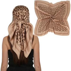 imageEXTREE Womens 35 inch Fashion Headscarf Silk Satin Scarf for Hair Wrapping at Night Bandana Square Scarf for SleepingKhaki