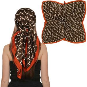 imageEXTREE Womens 35 inch Fashion Headscarf Silk Satin Scarf for Hair Wrapping at Night Bandana Square Scarf for SleepingL Pattern Coffee Color