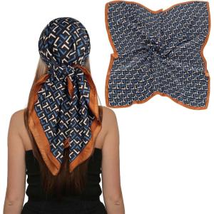 imageEXTREE Womens 35 inch Fashion Headscarf Silk Satin Scarf for Hair Wrapping at Night Bandana Square Scarf for SleepingL Shaped Blue