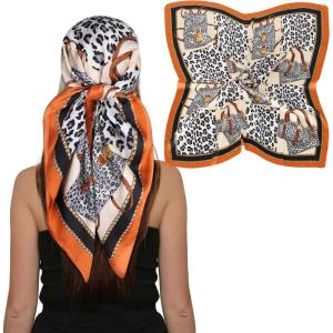 imageEXTREE Womens 35 inch Fashion Headscarf Silk Satin Scarf for Hair Wrapping at Night Bandana Square Scarf for SleepingLeopard