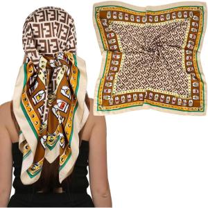 imageEXTREE Womens 35 inch Fashion Headscarf Silk Satin Scarf for Hair Wrapping at Night Bandana Square Scarf for SleepingLetter F Beige