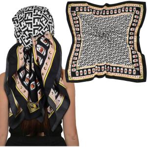 imageEXTREE Womens 35 inch Fashion Headscarf Silk Satin Scarf for Hair Wrapping at Night Bandana Square Scarf for SleepingLetter F Black