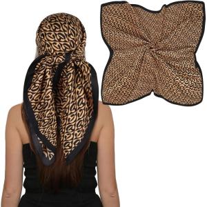 imageEXTREE Womens 35 inch Fashion Headscarf Silk Satin Scarf for Hair Wrapping at Night Bandana Square Scarf for SleepingLetters Black Gold