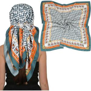 imageEXTREE Womens 35 inch Fashion Headscarf Silk Satin Scarf for Hair Wrapping at Night Bandana Square Scarf for SleepingLetters Blue Green