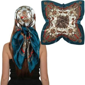 imageEXTREE Womens 35 inch Fashion Headscarf Silk Satin Scarf for Hair Wrapping at Night Bandana Square Scarf for SleepingNavy Blue Chain Cyan