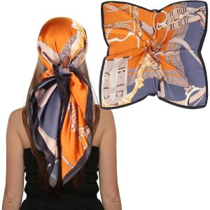 imageEXTREE Womens 35 inch Fashion Headscarf Silk Satin Scarf for Hair Wrapping at Night Bandana Square Scarf for SleepingPikouhua Orange