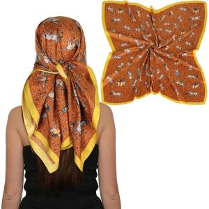 imageEXTREE Womens 35 inch Fashion Headscarf Silk Satin Scarf for Hair Wrapping at Night Bandana Square Scarf for SleepingPony Orange With Yellow Edges