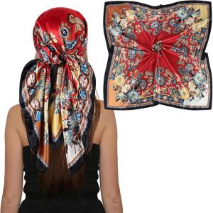 imageEXTREE Womens 35 inch Fashion Headscarf Silk Satin Scarf for Hair Wrapping at Night Bandana Square Scarf for SleepingRed