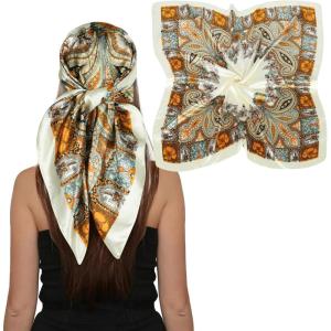 imageEXTREE Womens 35 inch Fashion Headscarf Silk Satin Scarf for Hair Wrapping at Night Bandana Square Scarf for SleepingRich Cashew Beige