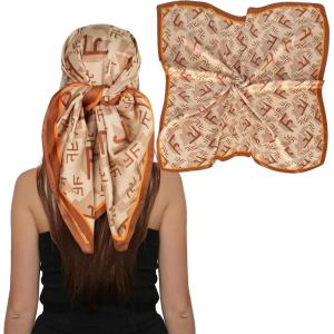 imageEXTREE Womens 35 inch Fashion Headscarf Silk Satin Scarf for Hair Wrapping at Night Bandana Square Scarf for SleepingTwill Khaki