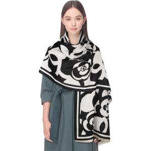 imageEXTREE Womens Scarf Pashmina Shawls and Wraps for Evening Dress Bridesmaid Wedding Bridal Winter Warm Long Large ScarvesCamellia Black and White
