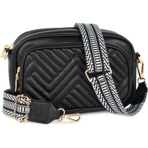 imageEXTREE crossbody Bags for WomenTrendy Shoulder Vegan Leather Handbags Satchel Purse with Adjustable Wide Vintage StrapA001black