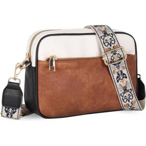 imageEXTREE crossbody Bags for WomenTrendy Shoulder Vegan Leather Handbags Satchel Purse with Adjustable Wide Vintage StrapA002white Brown
