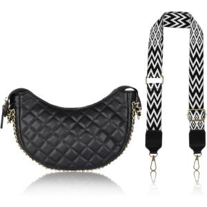 imageEXTREE crossbody Bags for WomenTrendy Shoulder Vegan Leather Handbags Satchel Purse with Adjustable Wide Vintage StrapAa Black Diamond