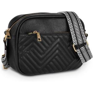 imageEXTREE crossbody Bags for WomenTrendy Shoulder Vegan Leather Handbags Satchel Purse with Adjustable Wide Vintage StrapAdblack