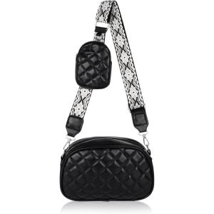 imageEXTREE crossbody Bags for WomenTrendy Shoulder Vegan Leather Handbags Satchel Purse with Adjustable Wide Vintage StrapAeblack