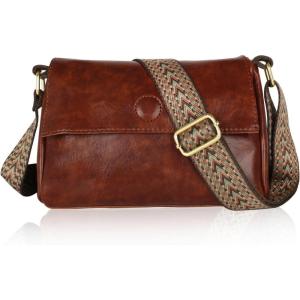 imageEXTREE crossbody Bags for WomenTrendy Shoulder Vegan Leather Handbags Satchel Purse with Adjustable Wide Vintage StrapApbrown