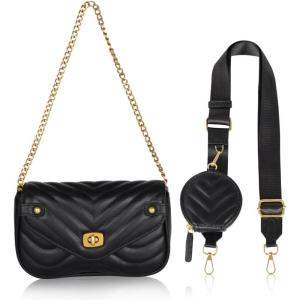 imageEXTREE crossbody Bags for WomenTrendy Shoulder Vegan Leather Handbags Satchel Purse with Adjustable Wide Vintage StrapCharm Black