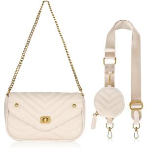 imageEXTREE crossbody Bags for WomenTrendy Shoulder Vegan Leather Handbags Satchel Purse with Adjustable Wide Vintage StrapCream Color