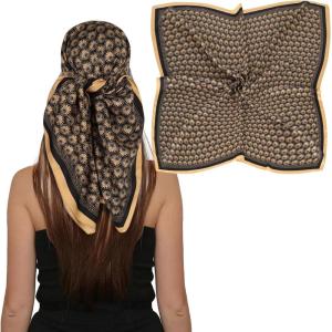 imageEXTREE Womens 35 inch Fashion Headscarf Silk Satin Scarf for Hair Wrapping at Night Bandana Square Scarf for SleepingScallop Pattern Black Gold