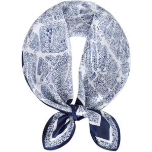imageEXTREE Silk Feeling Scarf Medium Square Satin Head Scarf Sleeping Hair Wrapping for Women 275  275 inchesBlue Dragnet