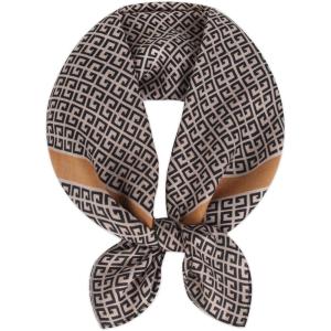 imageEXTREE Silk Feeling Scarf Medium Square Satin Head Scarf Sleeping Hair Wrapping for Women 275  275 inchesBrown Small Circular Pattern