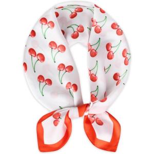 imageEXTREE Silk Feeling Scarf Medium Square Satin Head Scarf Sleeping Hair Wrapping for Women 275  275 inchesSmall Red Cherry