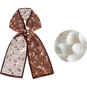 imageEXTREE Satin Scarf 100 Mulberry Silk Printed Head Wrap Hair Band 59quotquot x 57quotquotAlphabet Melody Light Brown