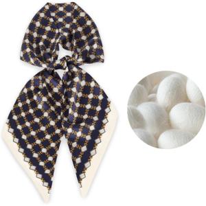 imageEXTREE Satin Scarf 100 Mulberry Silk Printed Head Wrap Hair Band 59quotquot x 57quotquotArtistic Cufflinks Navy Blue