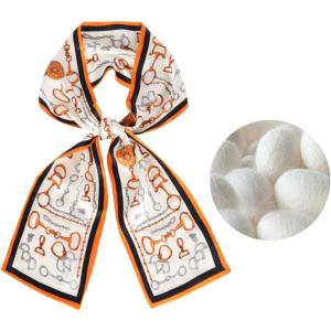 imageEXTREE Satin Scarf 100 Mulberry Silk Printed Head Wrap Hair Band 59quotquot x 57quotquotBlack and Orange Horseshoe Buckle