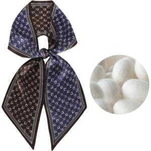 imageEXTREE Satin Scarf 100 Mulberry Silk Printed Head Wrap Hair Band 59quotquot x 57quotquotBlue and Brown Horseshoe