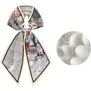 imageEXTREE Satin Scarf 100 Mulberry Silk Printed Head Wrap Hair Band 59quotquot x 57quotquotCloud Gray Beige