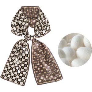 imageEXTREE Satin Scarf 100 Mulberry Silk Printed Head Wrap Hair Band 59quotquot x 57quotquotElegant Chessboard