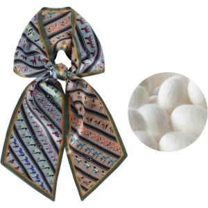 imageEXTREE Satin Scarf 100 Mulberry Silk Printed Head Wrap Hair Band 59quotquot x 57quotquotHorses Lined Up in Graygreen