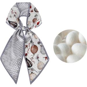 imageEXTREE Satin Scarf 100 Mulberry Silk Printed Head Wrap Hair Band 59quotquot x 57quotquotHot Air Balloon Doublesided Pattern