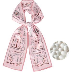 imageEXTREE Satin Scarf 100 Mulberry Silk Printed Head Wrap Hair Band 59quotquot x 57quotquotLight Pink Chain Pattern